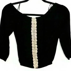 🌟5/$20🌟Alpha Women's Off-Shoulder Black Velvet Blouse Lace Trim Size Small